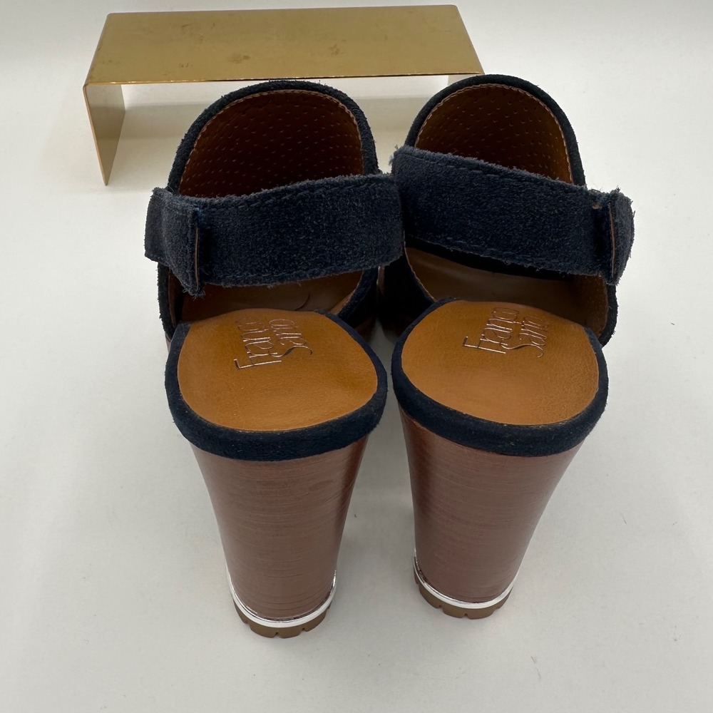 FRANCO SARTO Austin Navy Blue Suede Perforated Lug High Heel Slingback Sandals 7 - Picture 5 of 13
